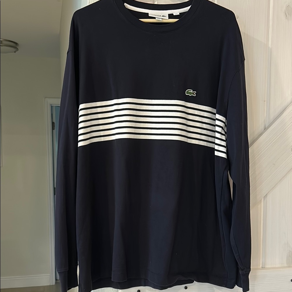 Lacoste Men's Navy with White Stripes Relaxed Fit shirt